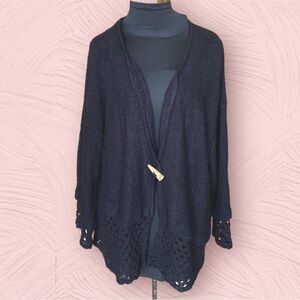 🖤 Jaskar Thin Knit Mesh Trim Cardigan Black Large
